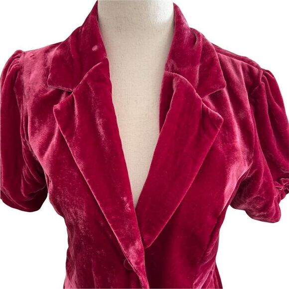 Vintage Old Navy Velvet Short Sleeve Jacket Blouse Cherry Rose Pink Medium - Picture 3 of 9